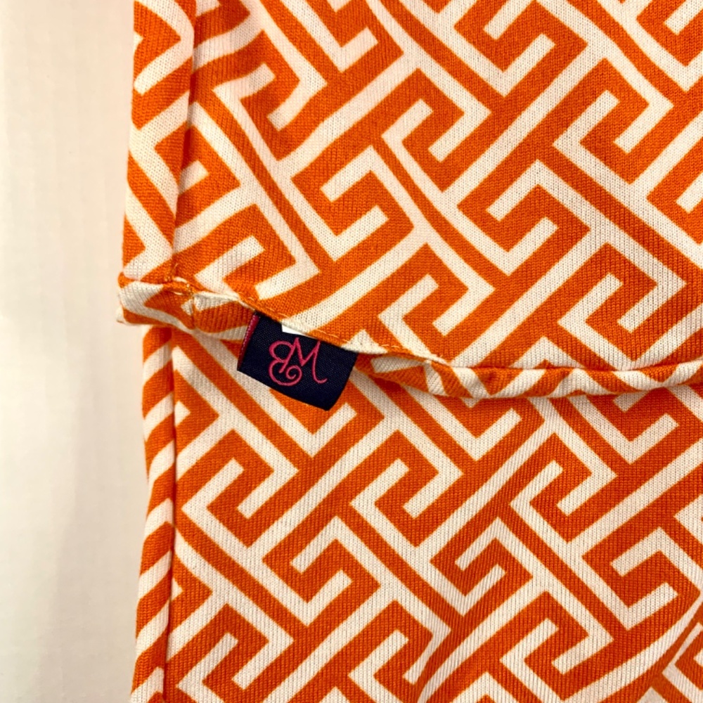 Women’s WB, Orange/White geometric Greek key boho super soft Infinity scarf - Picture 2 of 7